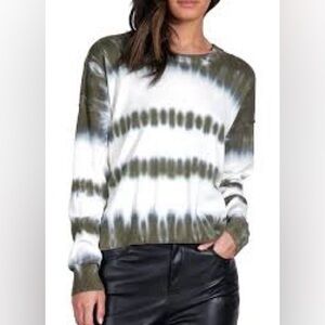 Sanctuary Tie-Dye Stripe Pullover Sweater in Olive & White